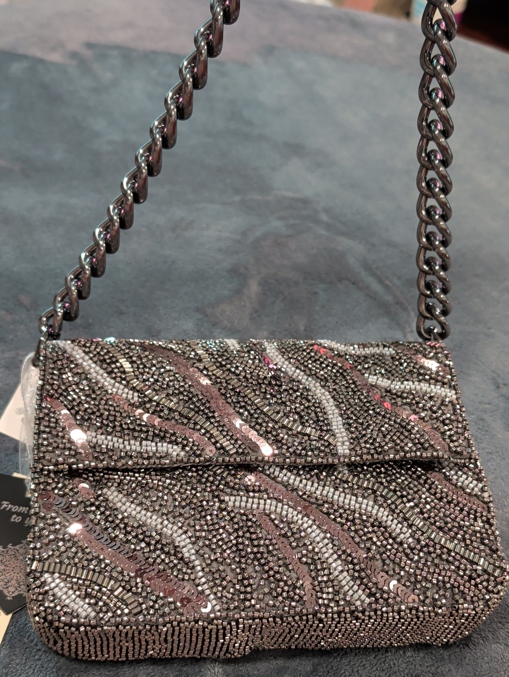 Beaded Metallic Pink and Silver Chain Shoulder Bag